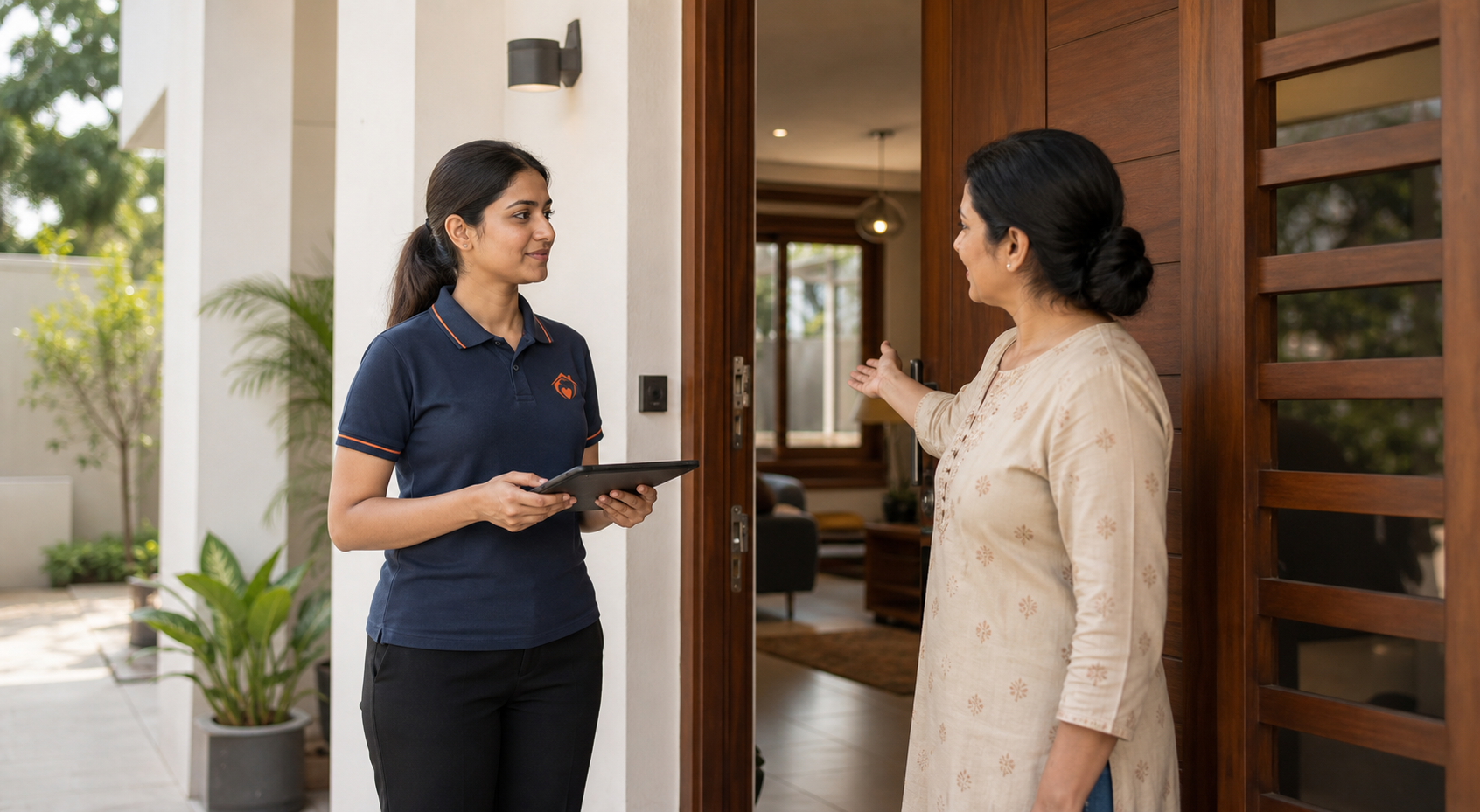 A Harmonia service coordinator arriving at a client’s home
